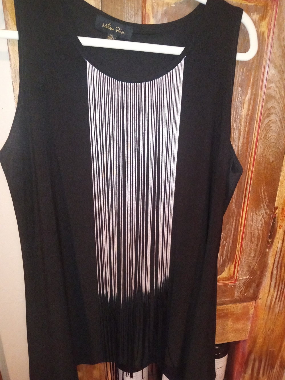 Melissa Paige Black Tank with White-to-Black Fringe